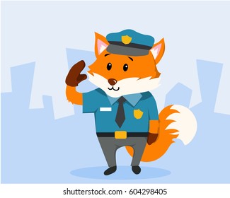 Cute Police Fox Illustration Suitable for Education, Card, T-Shirt, Social Media, Print, Book, Stickers, and Any Other Kids Related Activities