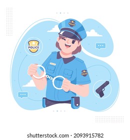 Cute Police Girl Holding Handcuffs Background