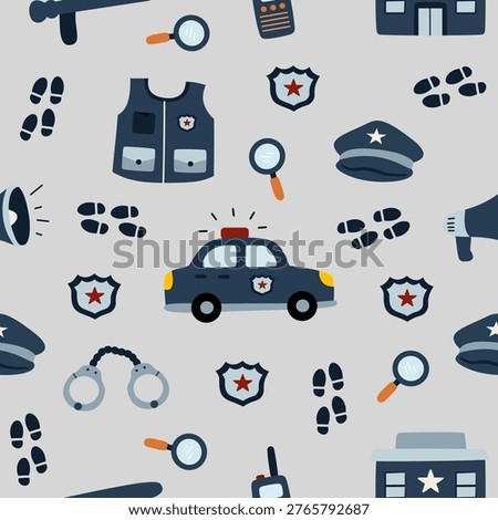 Cute Police Icons Seamless Pattern