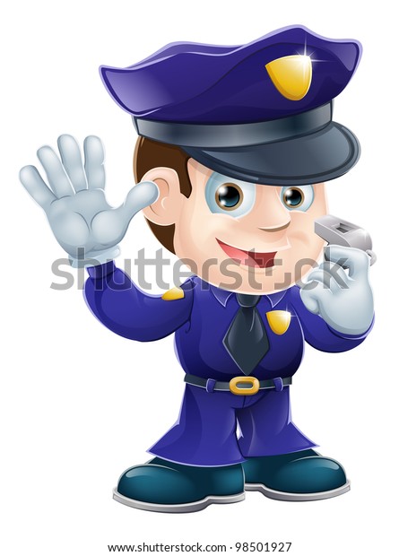 Cute Police Man Character Holding Whistle Stock Vector (Royalty Free ...