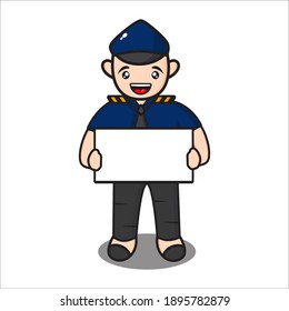 cute police mascot with information board, funny police cartoon character on white background, design eps 10