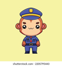 cute police monkey cartoon doodle art hand drawn concept vector kawaii icon illustration