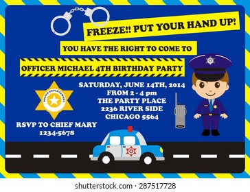 Cute police officer birthday party invitation vector