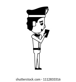 Cute police officer cartoon in black and white