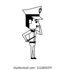Cute police officer cartoon in black and white
