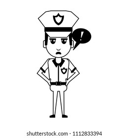 Cute police officer cartoon in black and white
