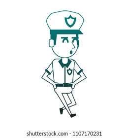 Cute police officer cartoon blue lines