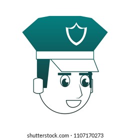 Cute police officer cartoon blue lines