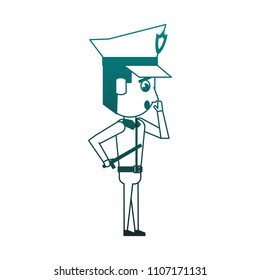 Cute police officer cartoon blue lines