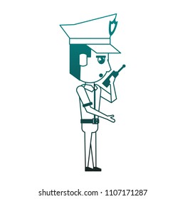 Cute police officer cartoon blue lines