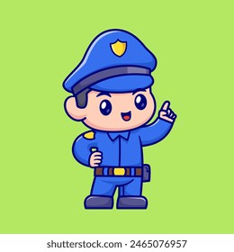 Cute Police Pointing Cartoon Vector Icon Illustration. People Profession Icon Concept Isolated Premium Vector. Flat Cartoon Style