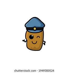 Cute Police Potato Cartoon Character Vector Illustration Design. Outline, Cute, Funny Style. Recomended For Children Book, Cover Book, And Other.