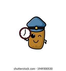 Cute Police Potato Cartoon Character Vector Illustration Design. Outline, Cute, Funny Style. Recomended For Children Book, Cover Book, And Other.