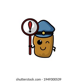 Cute Police Potato Cartoon Character Vector Illustration Design. Outline, Cute, Funny Style. Recomended For Children Book, Cover Book, And Other.
