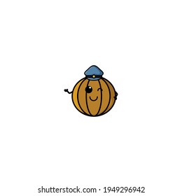 Cute Police Pumpkin Cartoon Character Vector Illustration Design. Outline, Cute, Funny Style. Recomended For Children Book, Cover Book, And Other.