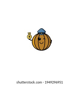 Cute Police Pumpkin Cartoon Character Vector Illustration Design. Outline, Cute, Funny Style. Recomended For Children Book, Cover Book, And Other.