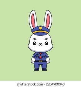 cute police rabbit cartoon doodle art hand drawn concept vector kawaii icon illustration