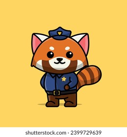 Cute police red panda cartoon vector illustration animal proffession concept icon isolated