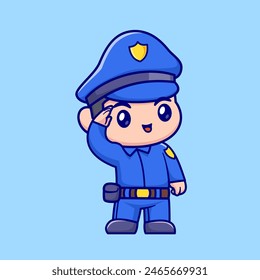 Cute Police Respect Cartoon Vector Icon Illustration. People Profession Icon Concept Isolated Premium Vector. Flat Cartoon Style