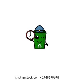 Cute Police Rubbish Bin Cartoon Character Vector Illustration Design. Outline, Cute, Funny Style. Recomended For Children Book, Cover Book, And Other.