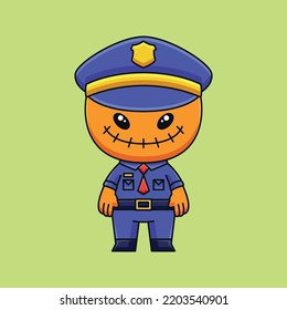 cute police scarecrow monster cartoon doodle art hand drawn concept vector kawaii icon illustration