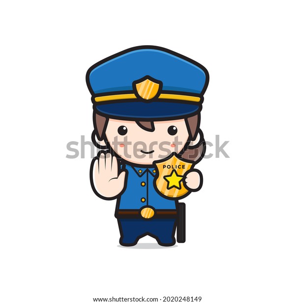Cute police show identity cartoon icon\
illustration. Design isolated flat cartoon\
style