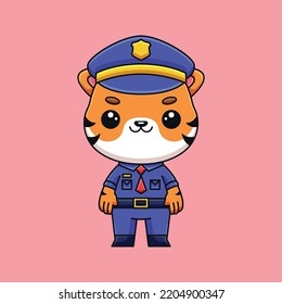 cute police tiger cartoon doodle art hand drawn concept vector kawaii icon illustration