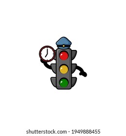 Cute Police Traffic Light Cartoon Character Vector Illustration Design. Outline, Cute, Funny Style. Recomended For Children Book, Cover Book, And Other.