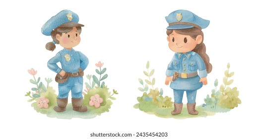 cute police watercolour vector illustration 