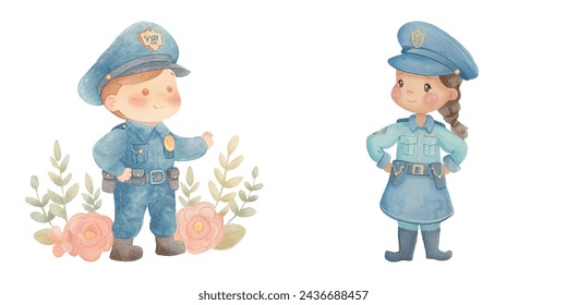 cute police watercolour vector illustration 