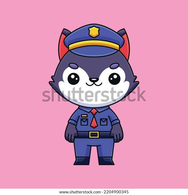 Cute Police Wolf Cartoon Doodle Art Stock Vector (Royalty Free ...