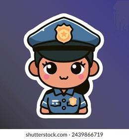 Cute police woman cartoon vector illustration. proffession concept icon isolated