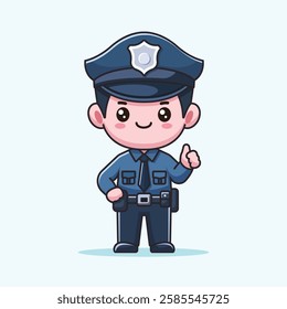 Cute Policeman Cartoon Vector Icon Illustration. People Profession Icon Concept Isolated Premium Vector. Flat Cartoon Style