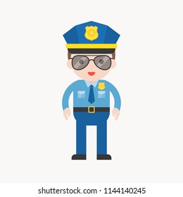cute policeman character, professional set, flat design
