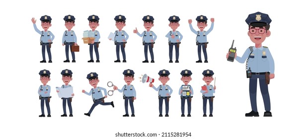 Policía con poses diferentes