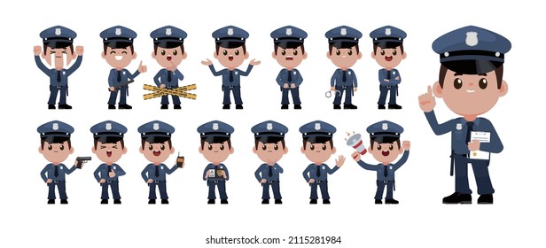 Cute policeman with different poses