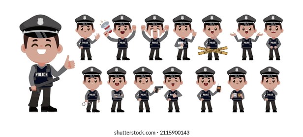 Cute policeman with different poses