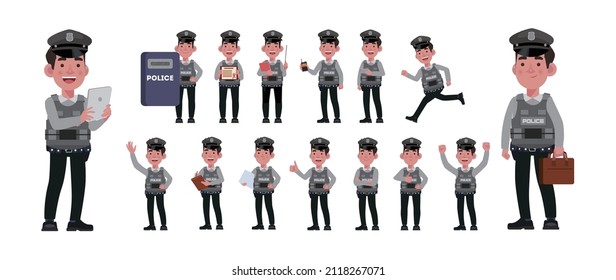 Cute policeman with different poses