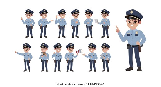 Cute policeman with different poses