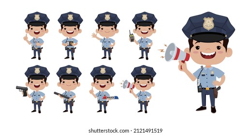 Cute policeman with different poses