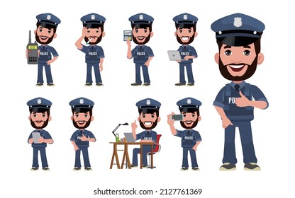 Cute policeman with different poses