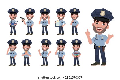 Cute policeman with different poses