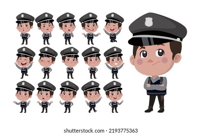 Cute policeman with different poses