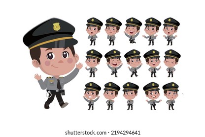Cute policeman with different poses