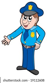 Cute policeman on white background - vector illustration.