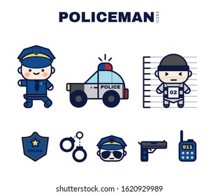 Cute POLICEMAN profession icon set
