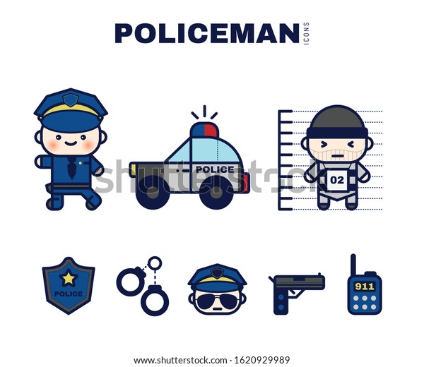 Cute POLICEMAN profession\
icon set