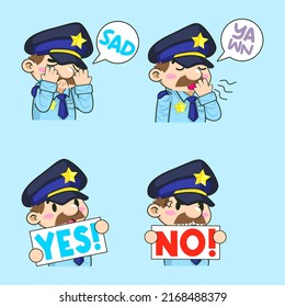 cute policeman sticker mascot vector illustration, po;ice vector set