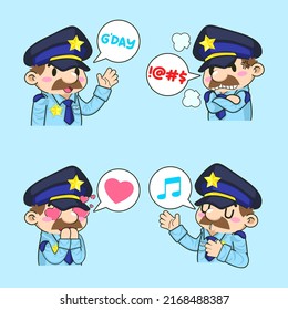 cute policeman sticker mascot vector illustration, po;ice vector set