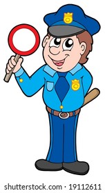 Cute policeman with stop sign - vector illustration.